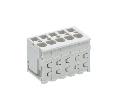 Клемма Wiecon 8158 / 5 TOP V OB - Клемма на печатную плату, подвод кабеля сверху, 5 полюсов, шаг: 5,00 мм, пружинная фиксация провода, без маркировки, 300V, 16А, цвет: серый, серия 8158 TOP V/H