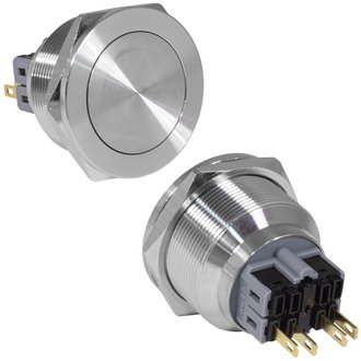 GQ28PF-11Z/N ON-OFF+OFF-ON - Антивандальная кнопка металлическая с фиксацией, посадочная резьба М28, контакты под пайку