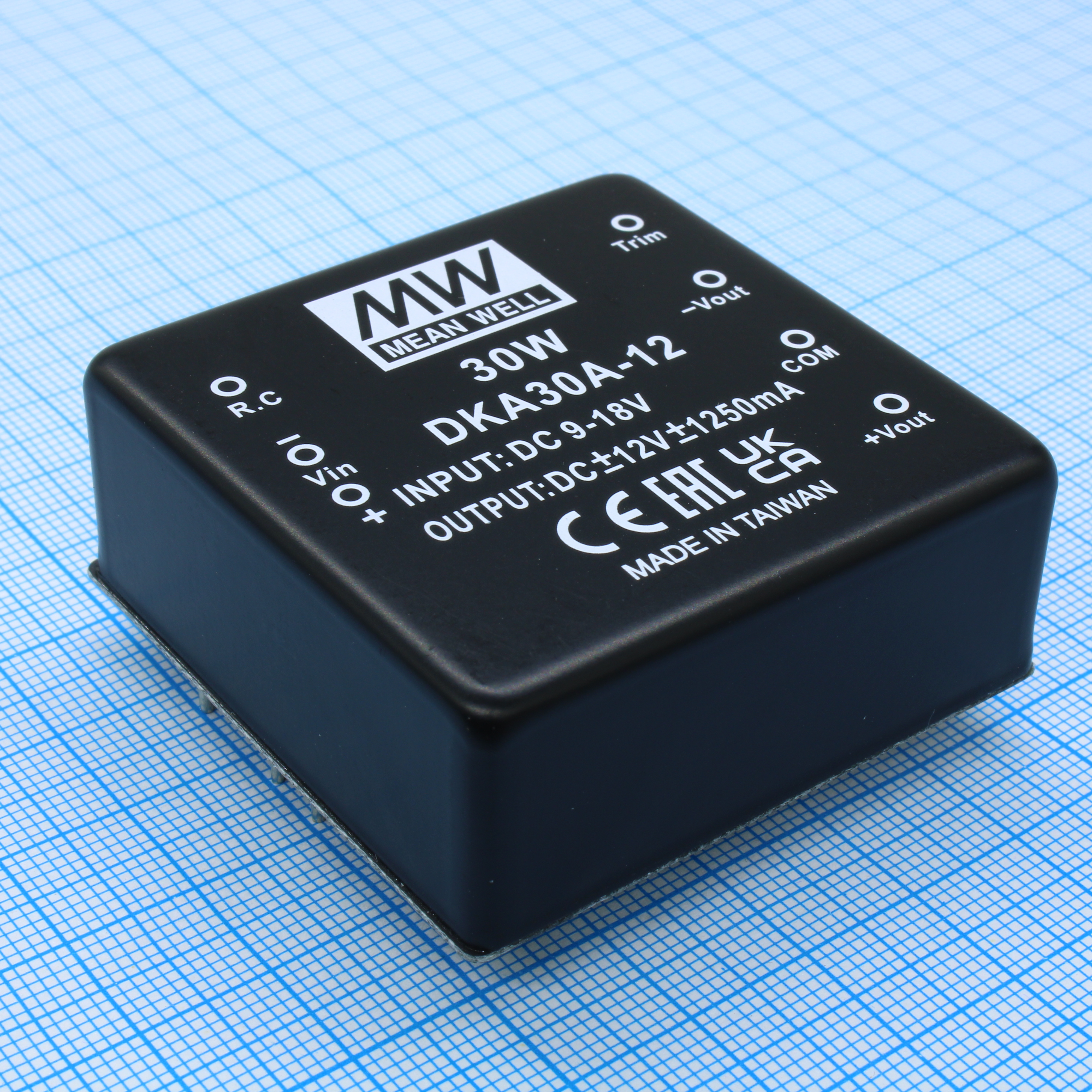 DKA30A-12 - Преобразователь DC/DC, 30Вт, вход 9…18В, выход ±12В/±125…1250мА, Trim, EMI filter, КПД=80%, изоляция 1000В DC, 50.8х50.8x21мм, -40…+85°С
