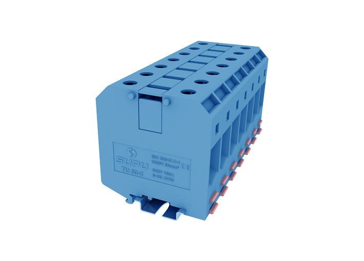 Проходная клемма TU50-2-BU - Проходная клемма, тип фиксации провода: винтовой, номинальное сечение: 50 мм кв., 150A, 1000V, ширина: 20,4 мм, цвет: синий, тип монтажа: DIN 35