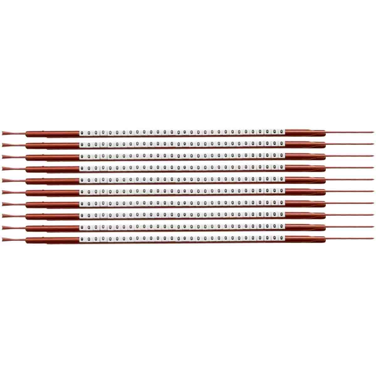 brd132950 - SCN-03-0 клипсы белые, 300шт/упак, для провода 1-1.3мм диаметра, легенда 0