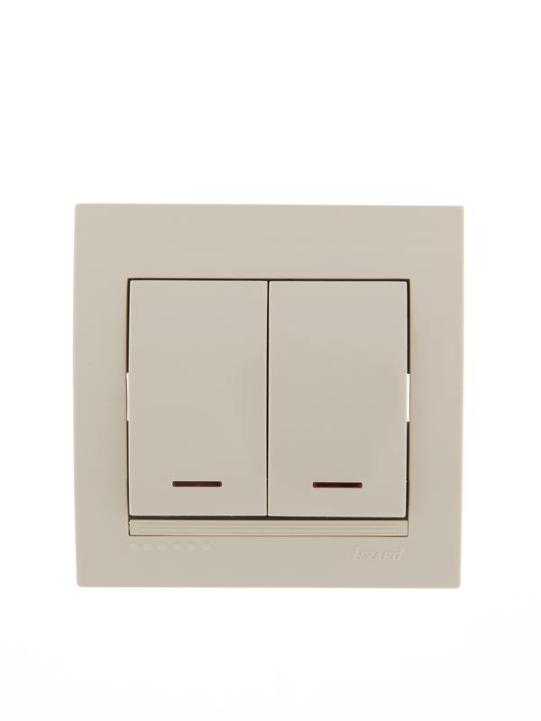 DERIY Выключатель х2 с подсветкой ПБТ крем 702-0303-112