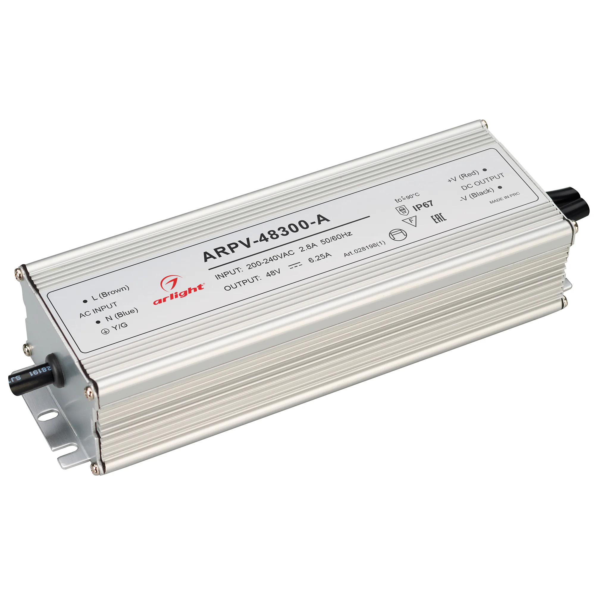Блок питания ARPV-48300-A (48V, 6.25A, 300W) 028198(1) - Источник напряжения с гальванической развязкой для светодиодных изделий. Входное напряжение 200-240 VAC. Выходные параметры: 48 В, 6,25 А, 300 Вт. Встроенный PFC >0,5. Герметичный алюминиевый корпус