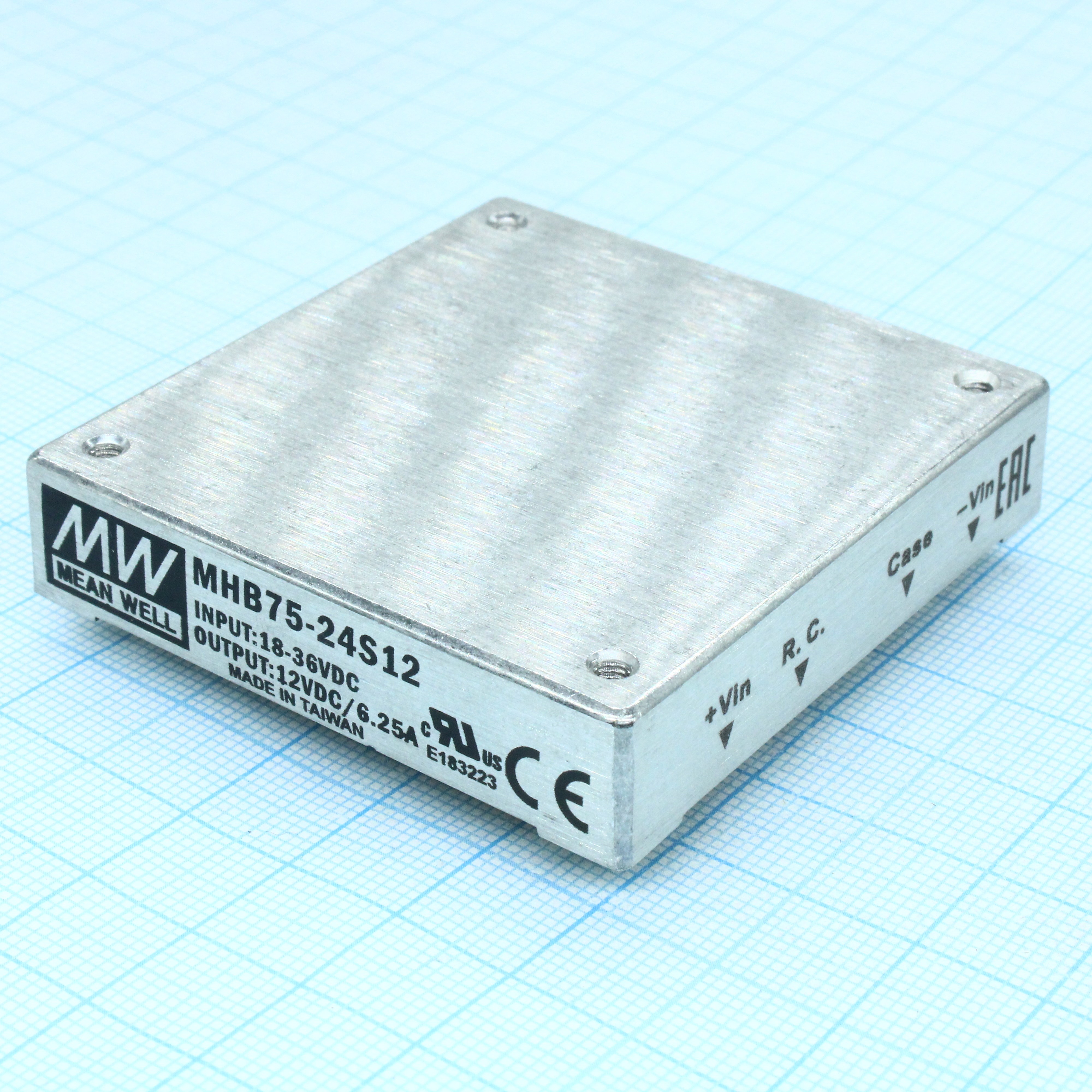 MHB75-24S12 - Преобразователь DC/DC, 75Вт, вход 18…36В, выход 12В/6.25А, рег.выхода ±10%, КПД 88%, до 10000мкФ, On/Off, изоляция 1500В DC, в корпусе на плату, Half-Brick, 57.9х61x12.7мм, -40…+100°С