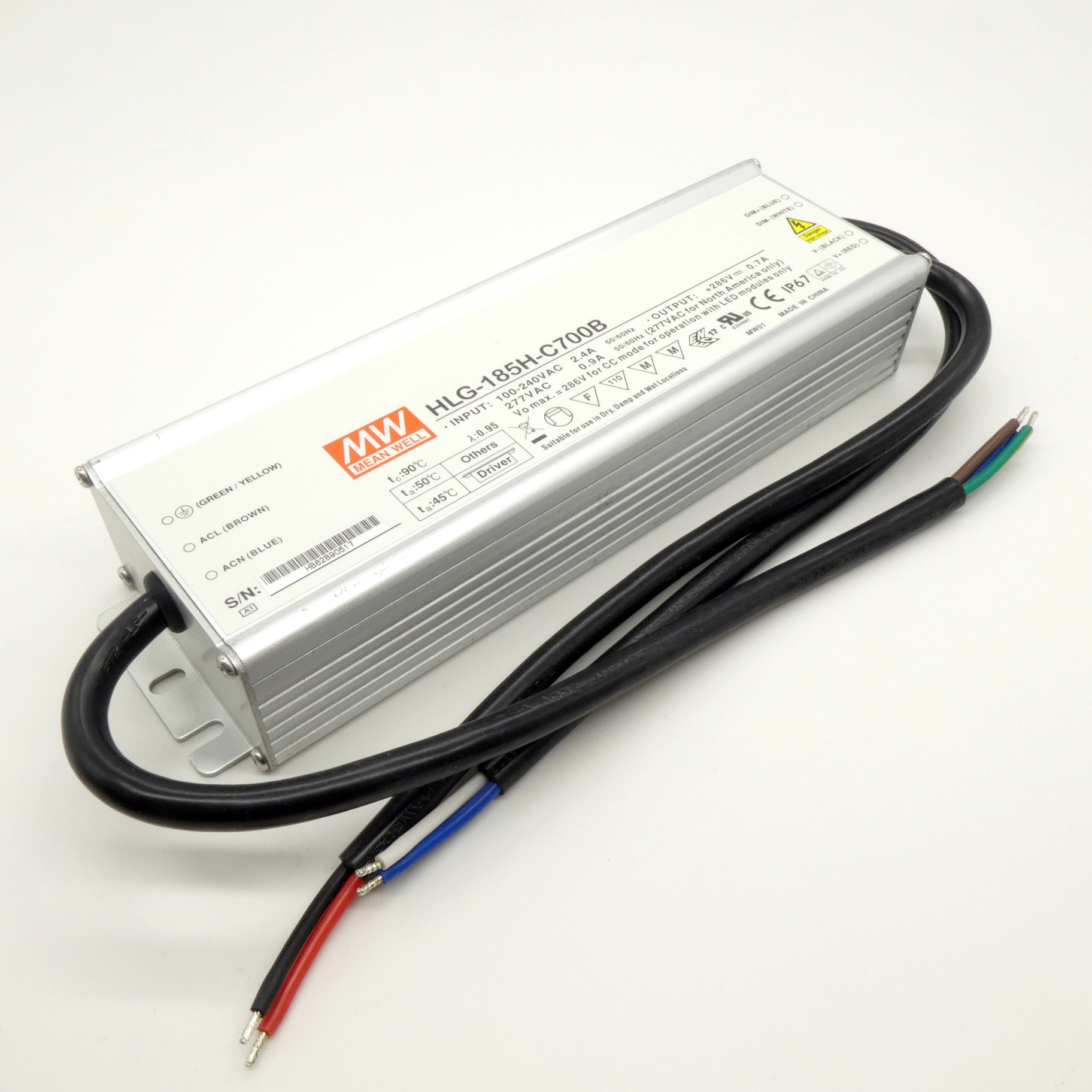 HLG-185H-C700B - AC/DC драйвер электропитания светодиодов 200.2 Вт, стабилизация тока