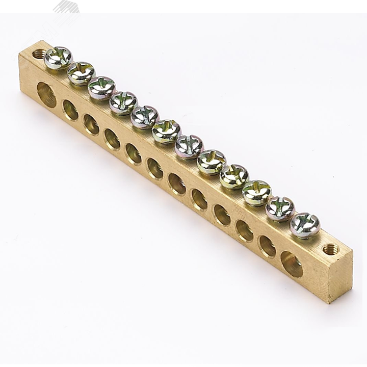 Шина PEN "ноль-земля" (8х12мм) 12 отверстий латунь крепеж по краям PROxima sn0-125-12-k