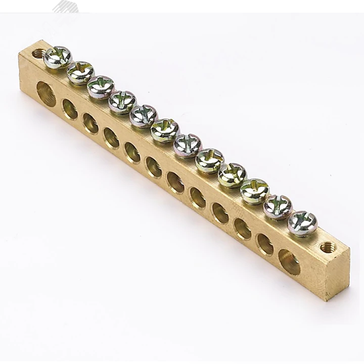 Шина PEN "ноль-земля" (8х12мм) 12 отверстий латунь крепеж по краям PROxima sn0-125-12-k