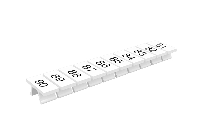 Маркировка 305801/81...90V - Маркировочные шильдики для клемм TU/TP/TC, сечением 2,5 мм кв., 10 шильдиков, нанесенные символы: 81…90, с вертикальным расположением, цвет белый