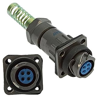 FQ14-4PIN ZPK-8 - Блочная розетка, 4 контакта, с патрубком и пружинным хвостовиком под кабель 8мм