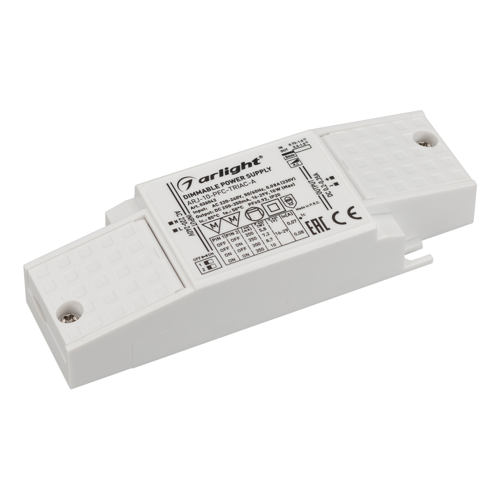 Блок питания ARJ-10-PFC-TRIAC-A (10W, 200-350mA) 026042 - Диммируемый источник тока по стандарту TRIAC с гальванической развязкой для светильников и мощных светодиодов. Входное напряжение 220-240 VAC. Выходные параметры: 16-29 В, 200-350 mА, 10 Вт. Выбор 
