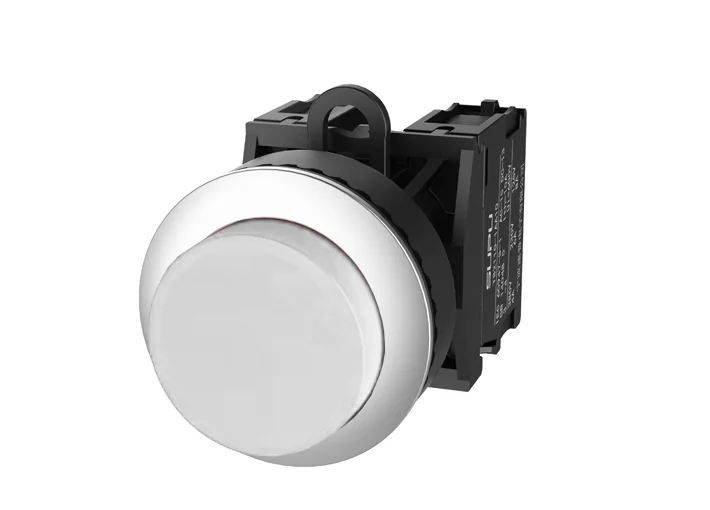 Кнопка выпуклая (белая) TS2530-0BM50-S20 - Кнопка круглая выпуклая, без блокировки, без подсветки, утопленное пластиковое переднее кольцо, с мгновенным нажатием, с контактной группой 2NO, диаметр головки кнопки 36 мм, диаметр посадочного отверстия: 22 мм,