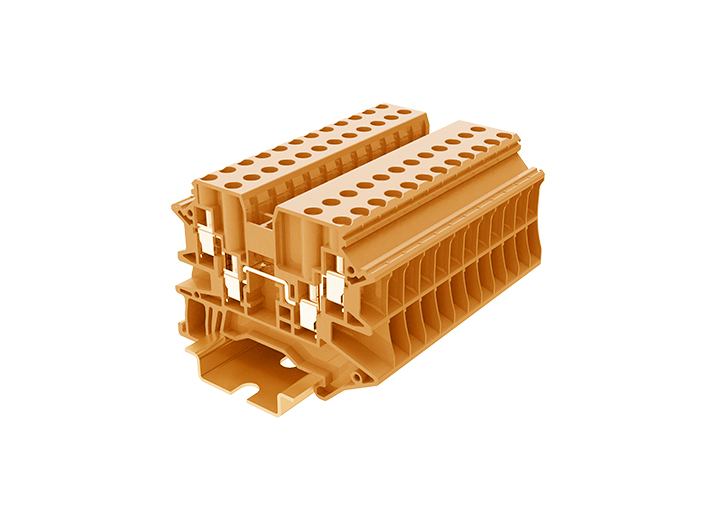 Проходная клемма TU4-4-OG - Проходная клемма, 4 точки подключения, тип фиксации провода: винтовой, номинальное сечение: 4 мм кв., 32A, 1000V, ширина: 6,2 мм, цвет: оранжевый, тип монтажа: DIN 35