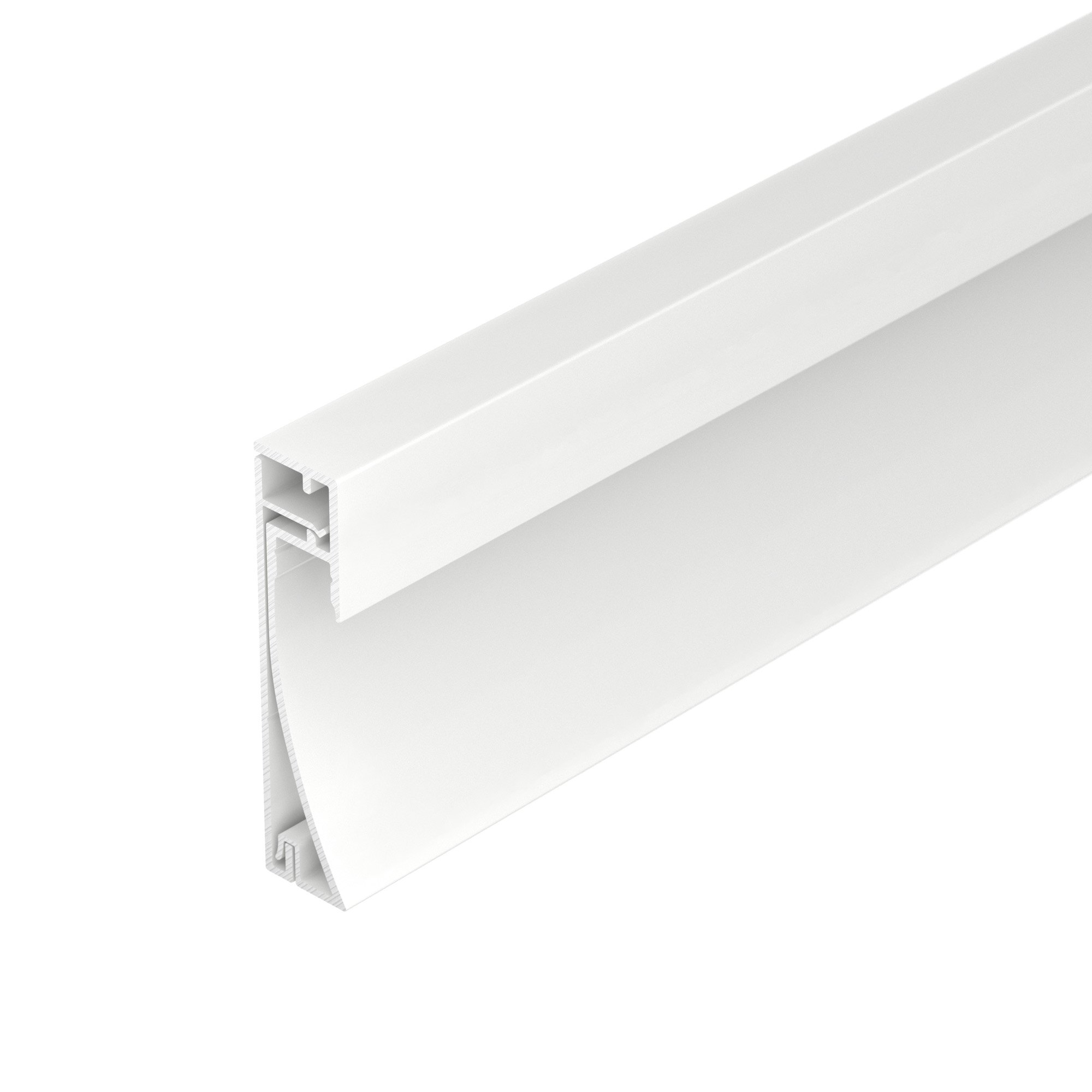 Профиль PLINTUS-H54-2000 WHITE 045434 - Алюминиевый накладной двухкомпонентный профиль-плинтус для светодиодных лент и линеек. Цвет - белый RAL9003 (порошковая окраска). Габаритные размеры (L?W?H): 2000x12,2x53,3 мм. Ширина площадки для ленты 8 мм. Аксесс