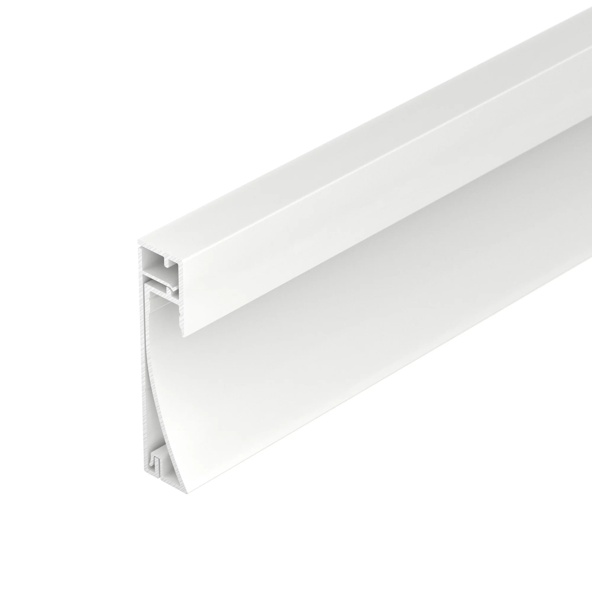 Профиль PLINTUS-H54-2000 WHITE 045434 - Алюминиевый накладной двухкомпонентный профиль-плинтус для светодиодных лент и линеек. Цвет - белый RAL9003 (порошковая окраска). Габаритные размеры (L?W?H): 2000x12,2x53,3 мм. Ширина площадки для ленты 8 мм. Аксесс