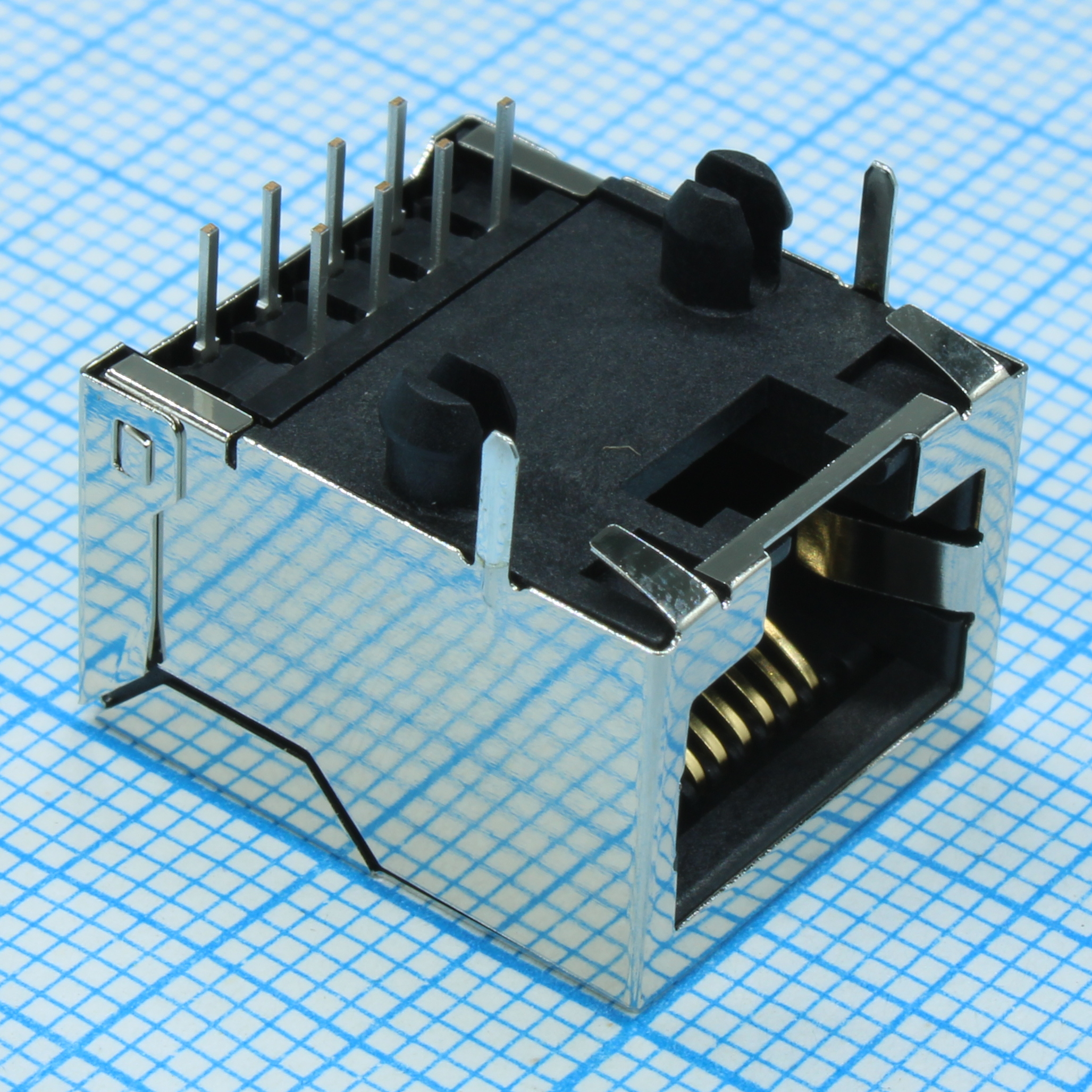 432028916 - Соединитель RJ-45 розетка 8 контактов шаг 2.54мм угловой монтаж в отверстие 8 терминалов 1 порт лоток