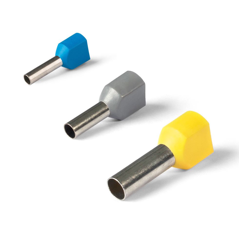 Наконечник втулочный, НШВИ(2) 6.0-14, 100674 - Кабельный наконечник, втулочный, сдвоенный, медь, НШВИ(2) 6.0-14 (сечение проводника 4 - 6 мм кв., длина втулки 14 мм), изолированный, цвет: желтый, в упаковке 50 штук