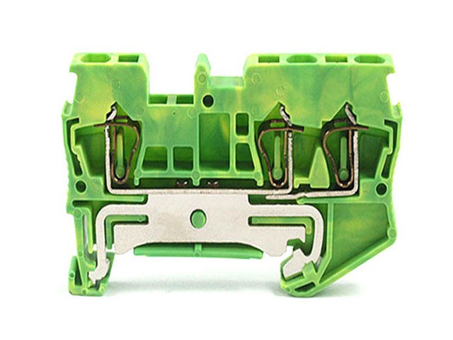 Заземляющая клемма JUT3-2.5/1-2PE - Заземляющая клемма, 3 точки подключения, тип фиксации провода: пружинный, номинальное сечение: 2,5 мм кв., 800V, ширина: 5,2 мм, цвет: желто-зеленый, тип монтажа: DIN35