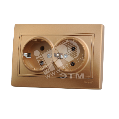 Розетка 2-м СП Mira 16А IP20 с заземл. со вставкой керамика зол. метал. 701-1313-127