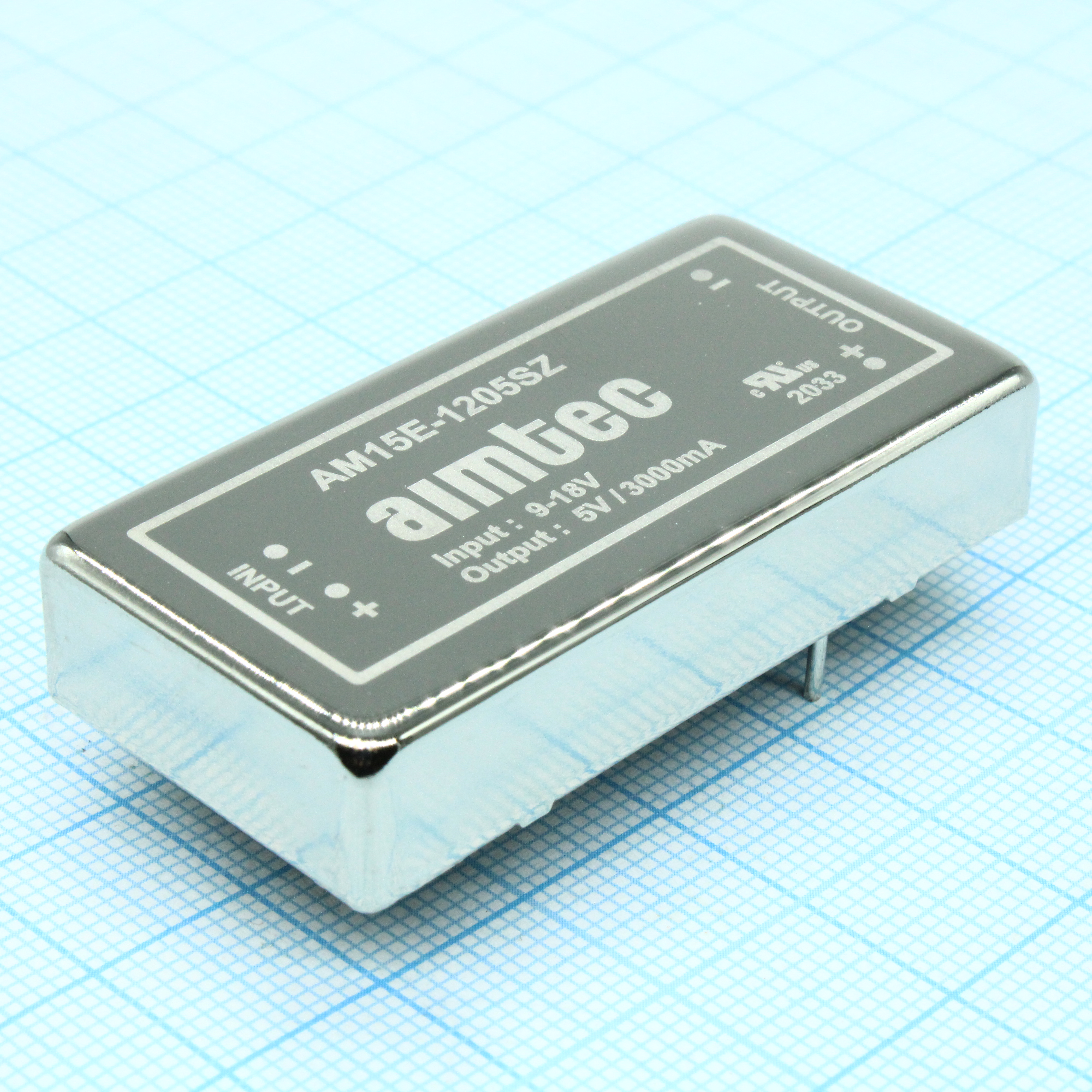AM15E-1205SZ - DC/DC, 15Вт, вход 9…18В, выход 5В/3А, изоляция 1500В DC, КПД 82%, максимальная емкостная нагрузка не более 3300мкФ, 2x1", 50.8x25.4x10.16мм, -40…85°C, металл