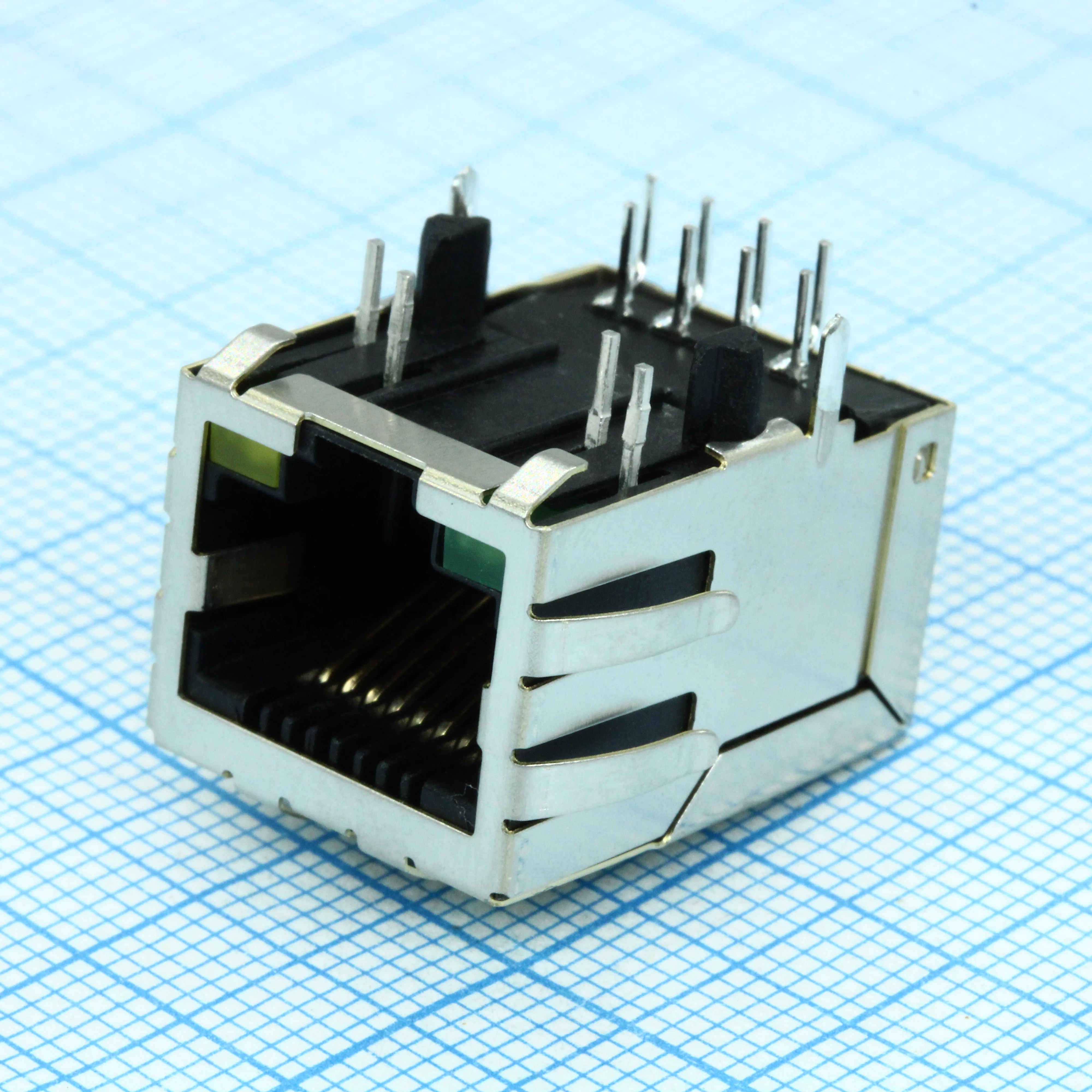 J0026D21BNL - Разъем модульный RJ-45 розеика 8 контактов шаг 2.54мм угловой монтаж в отверстие 12 терминалов 1 порт