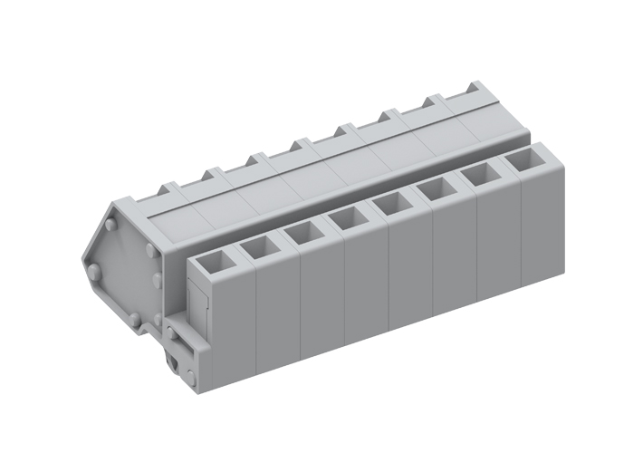 Розеточный разъем на кабель 450159/030 - Розеточный разъем, угловой, на кабель, шаг: 5.0 мм, 9 полюсов, фиксация провода пружинная, исполнение: с якорными защелками в панель, 320V, 12A, цвет: серый