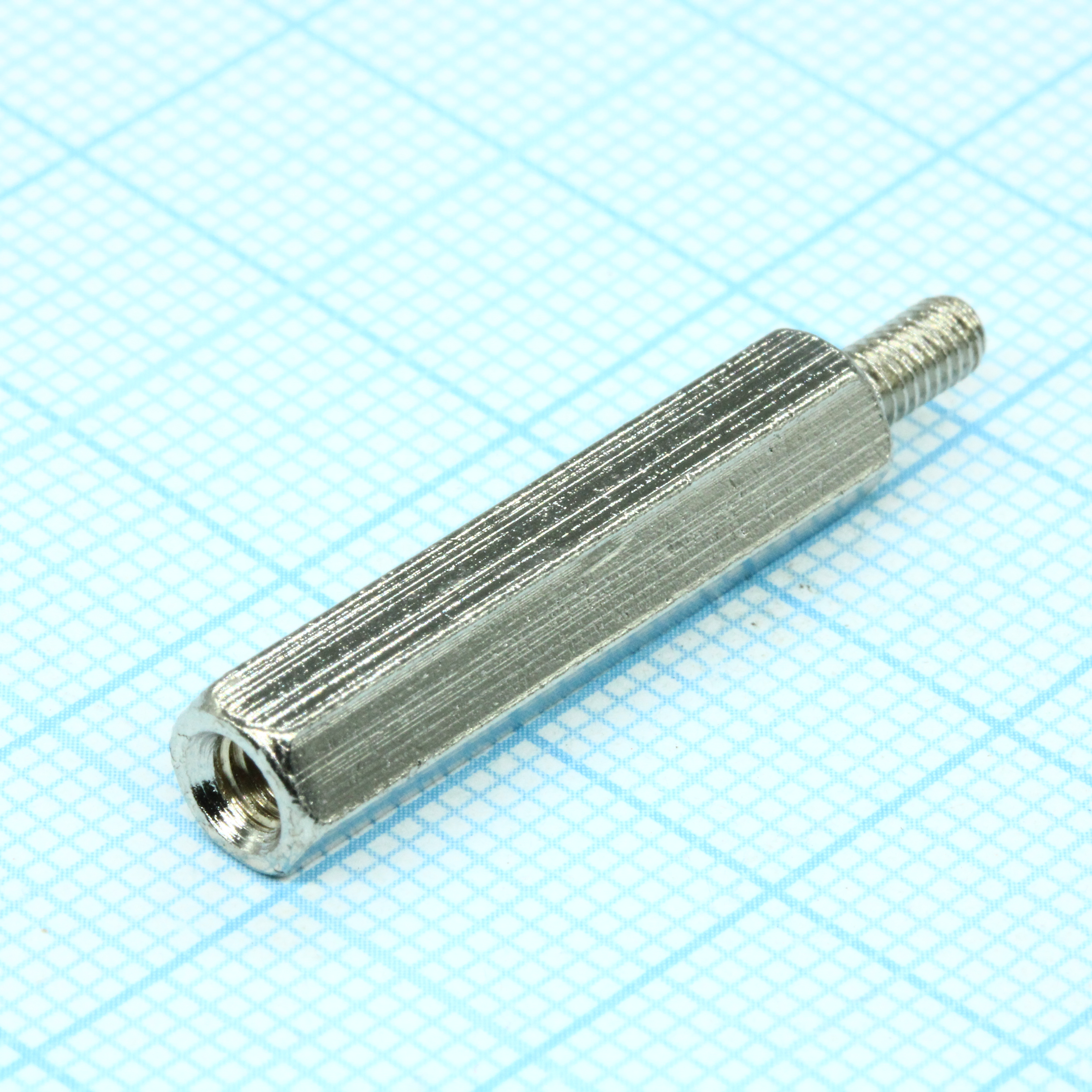 H-L2500-3100-5-03-1N1W - Стойка латунная никелированная для печатной платы, шестигранная, М3, 25мм, отверстие-винт
