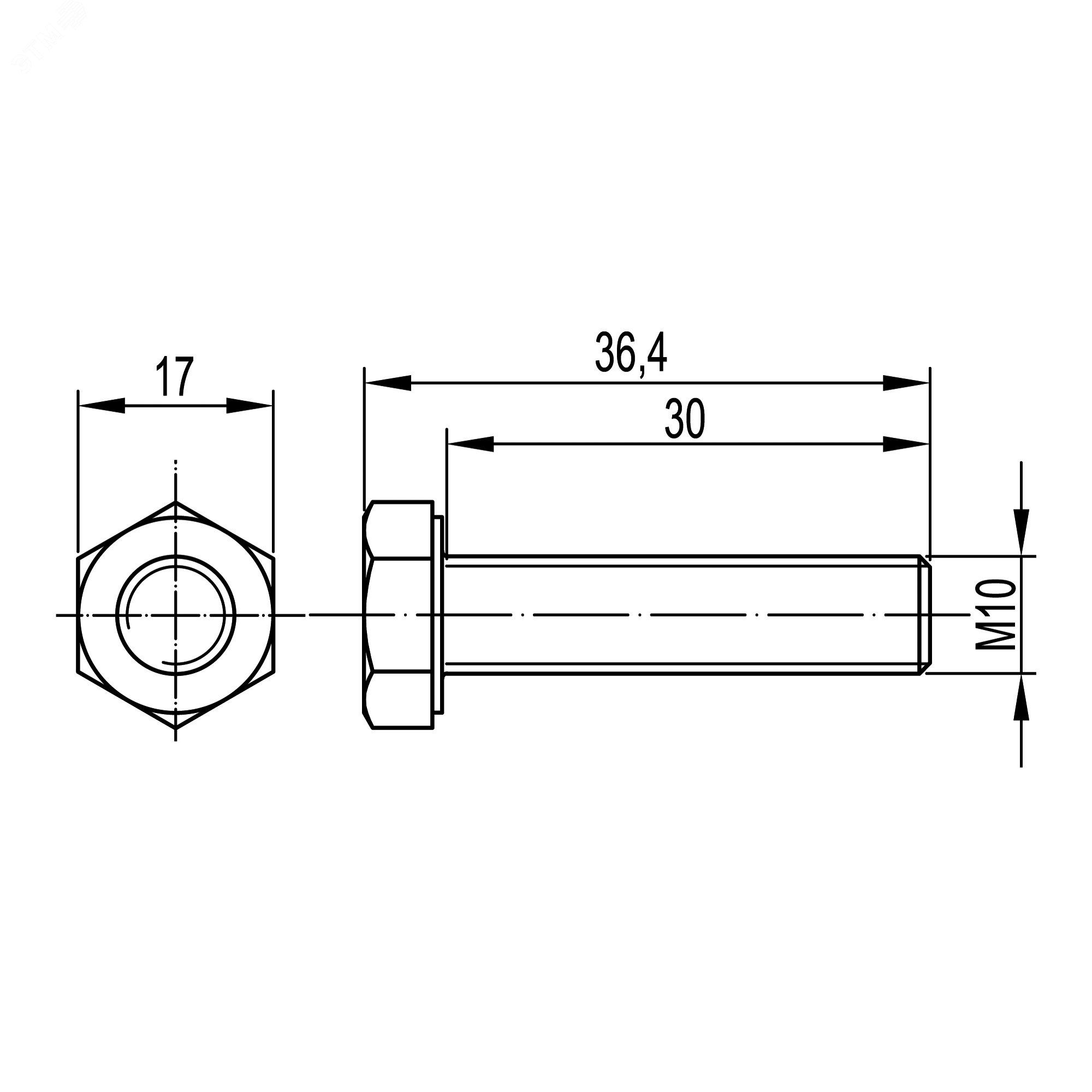 Болт с шестигранной головкой М10х30, нержавеющая  сталь AISI 316L CM081030INOX316L