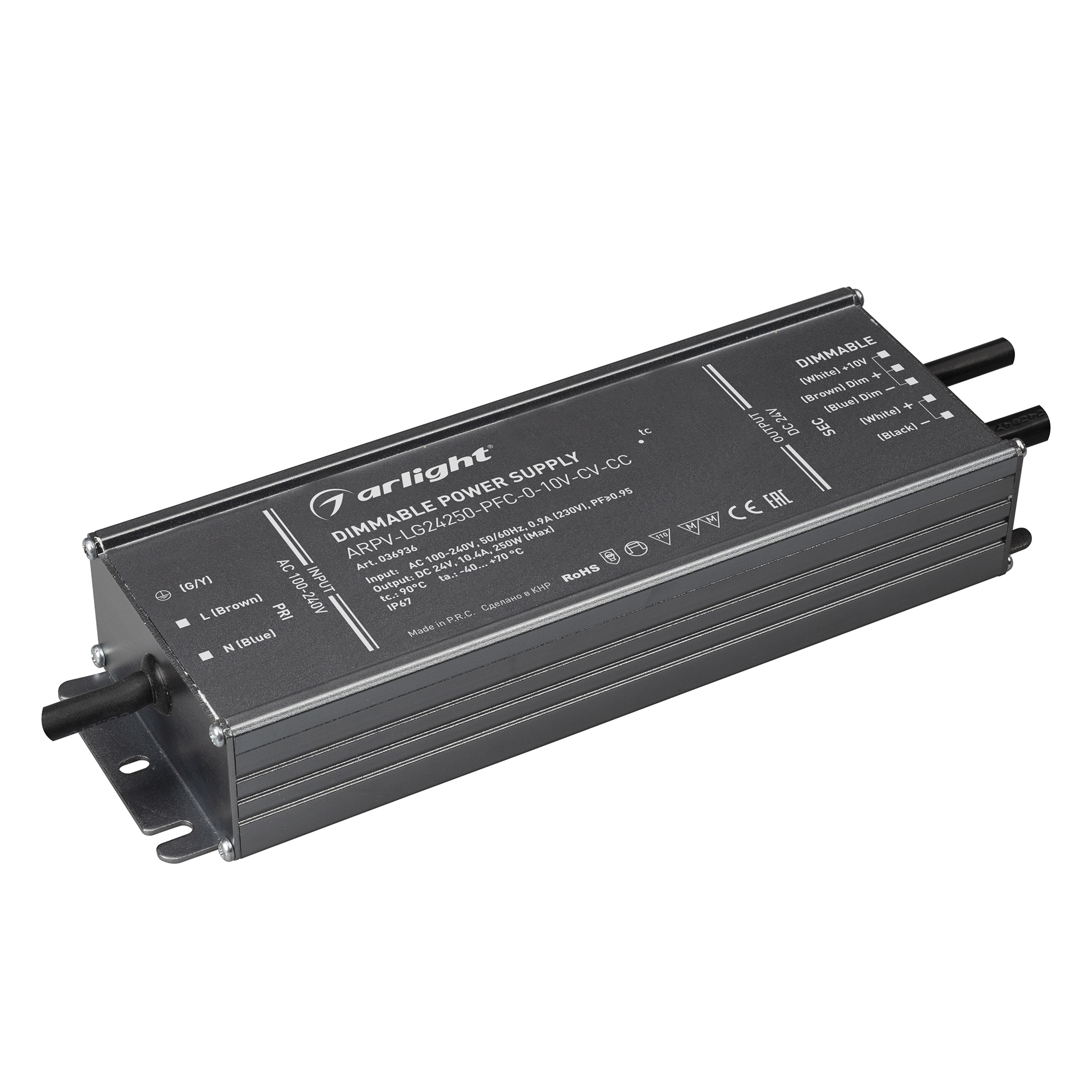 Блок питания ARPV-LG24250-PFC-0-10V-CV-CC (24V, 10.4A, 250W) 036936 - Диммируемый источник напряжения с переходом в режим источника тока по стандарту 1-10 В без полного гашения (также доступно диммирование с помощью резистора 10кОм) с гальванической развя