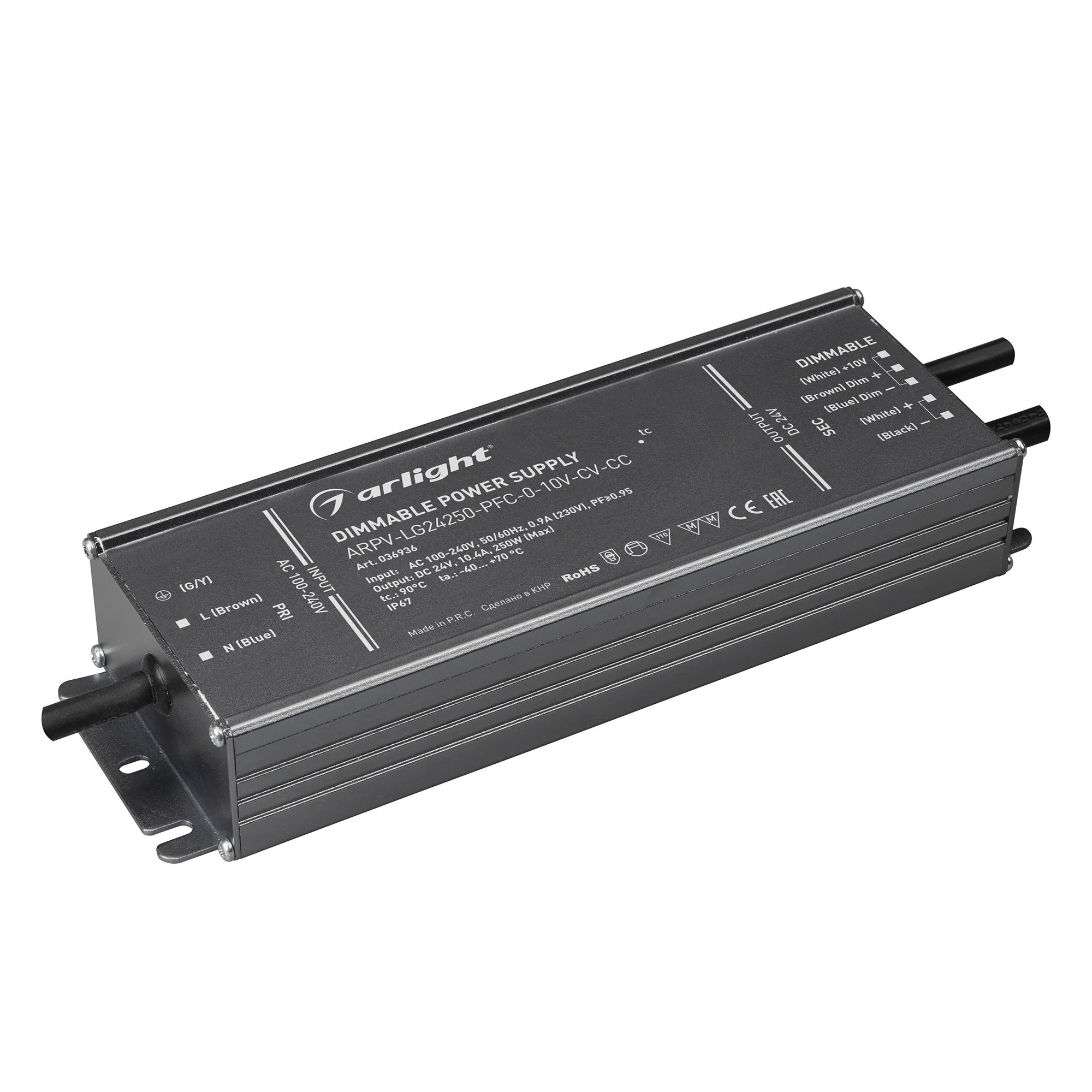 Блок питания ARPV-LG24250-PFC-0-10V-CV-CC (24V, 10.4A, 250W) 036936 - Диммируемый источник напряжения с переходом в режим источника тока по стандарту 1-10 В без полного гашения (также доступно диммирование с помощью резистора 10кОм) с гальванической развя