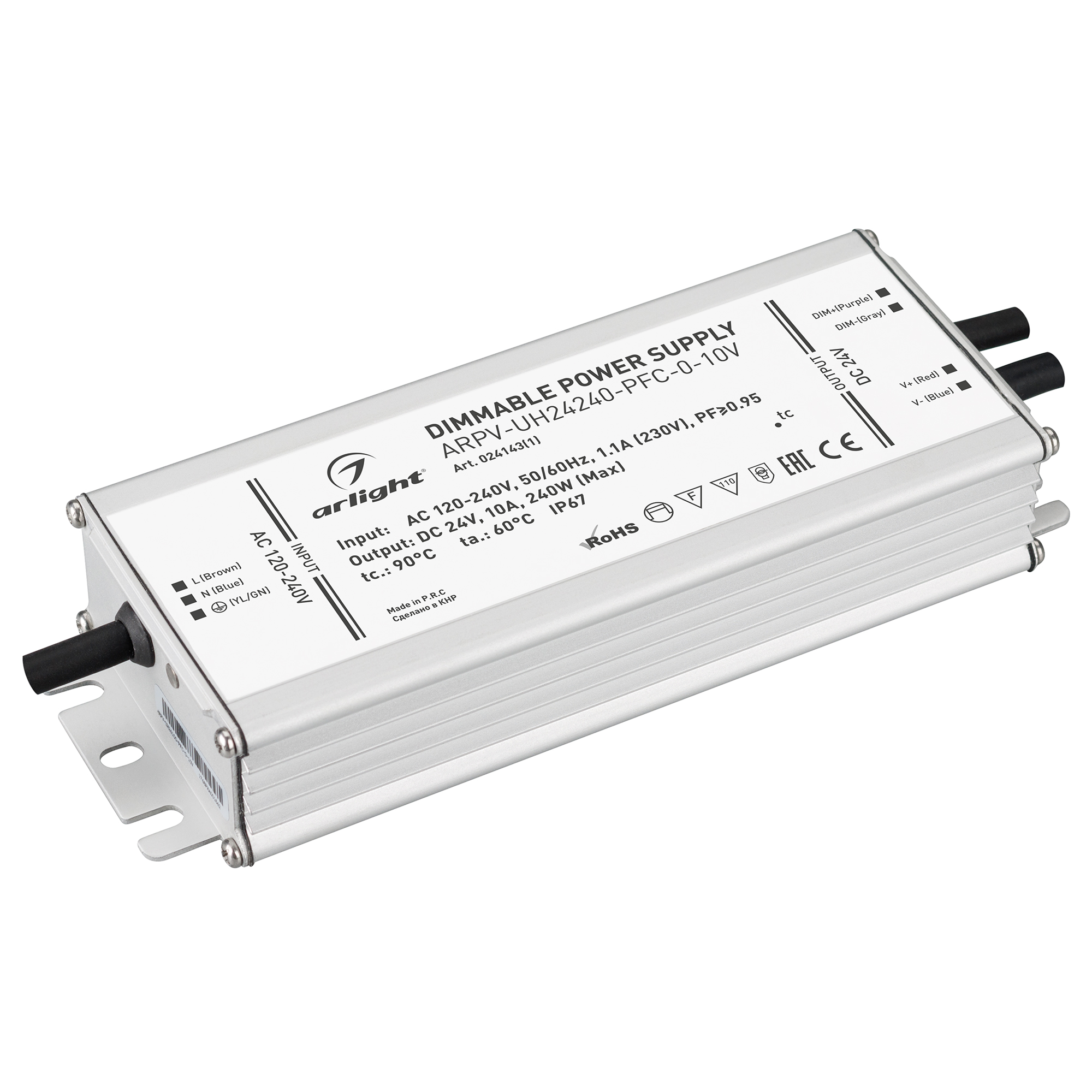 Блок питания ARPV-UH24240-PFC-0-10V (24V, 10.0A, 240W) 024143(1) - Диммируемый источник напряжения по стандарту 0-10 В с гальванической развязкой для светодиодных изделий. Входное напряжение 120-240 VAC. Выходные параметры: 24 В, 10 А, 240 Вт. Встроенный 