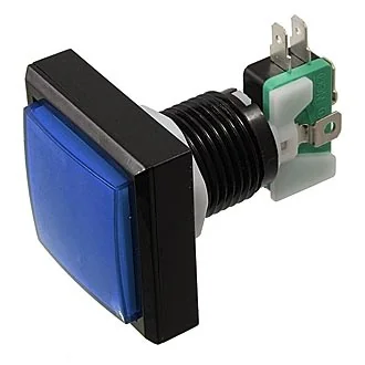 GMSI-2B-S NO(NC)+NC(NO)BLUE 44MM - Кнопка квадратная с LED подсветкой, цвет синий, размер 44х44мм, посадочное отверстие 23.5мм, 5А/250В