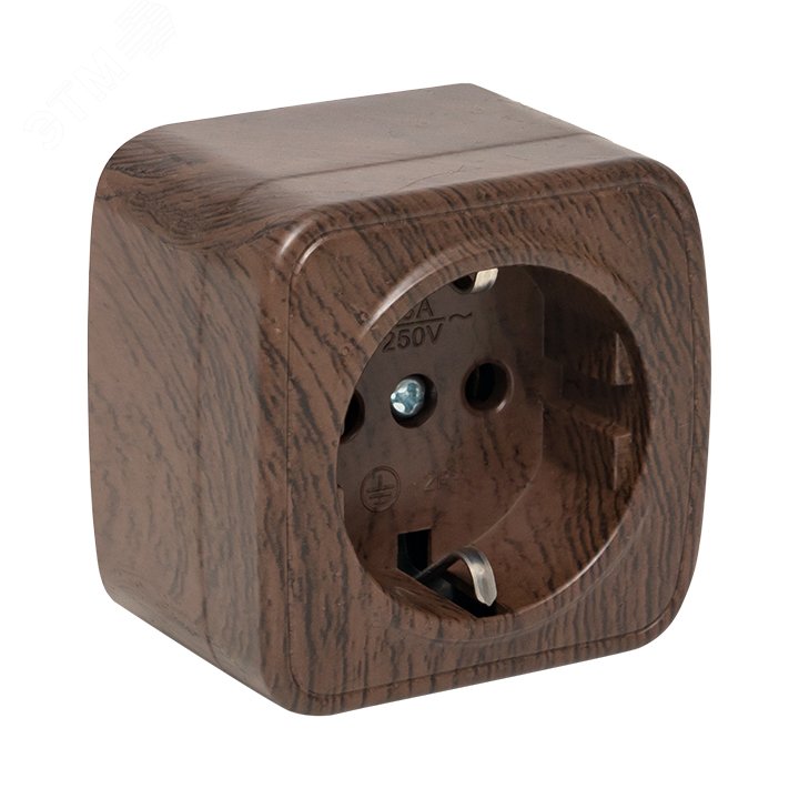 Розетка 1-местная ОП Минск 16А с заземлением тёмное дерево EGR16-028-40
