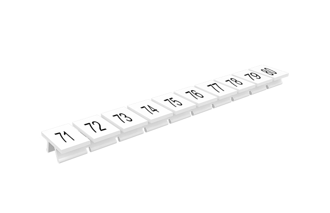 Маркировка  308801/71...80 - Маркировочные шильдики для клемм TU/TP/TC, сечением 6 мм кв., 10 шильдиков, нанесенные символы: 71…80, с горизонтальным, расположением, цвет белый
