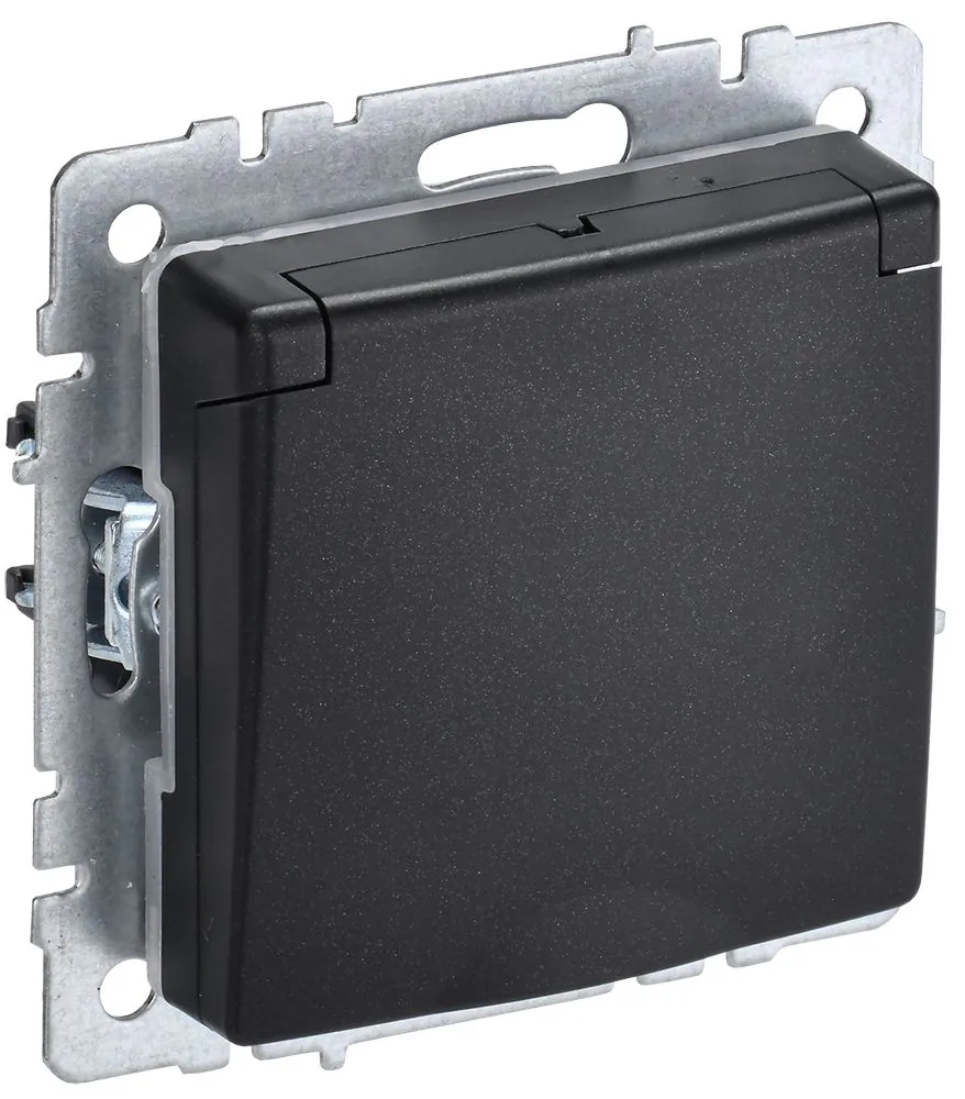 Розетка BRITE РСбш10-3-44-БрЧ 16А IP44 с заземл. защ. шторки с крышкой черн. BR-R16-16-44-K02
