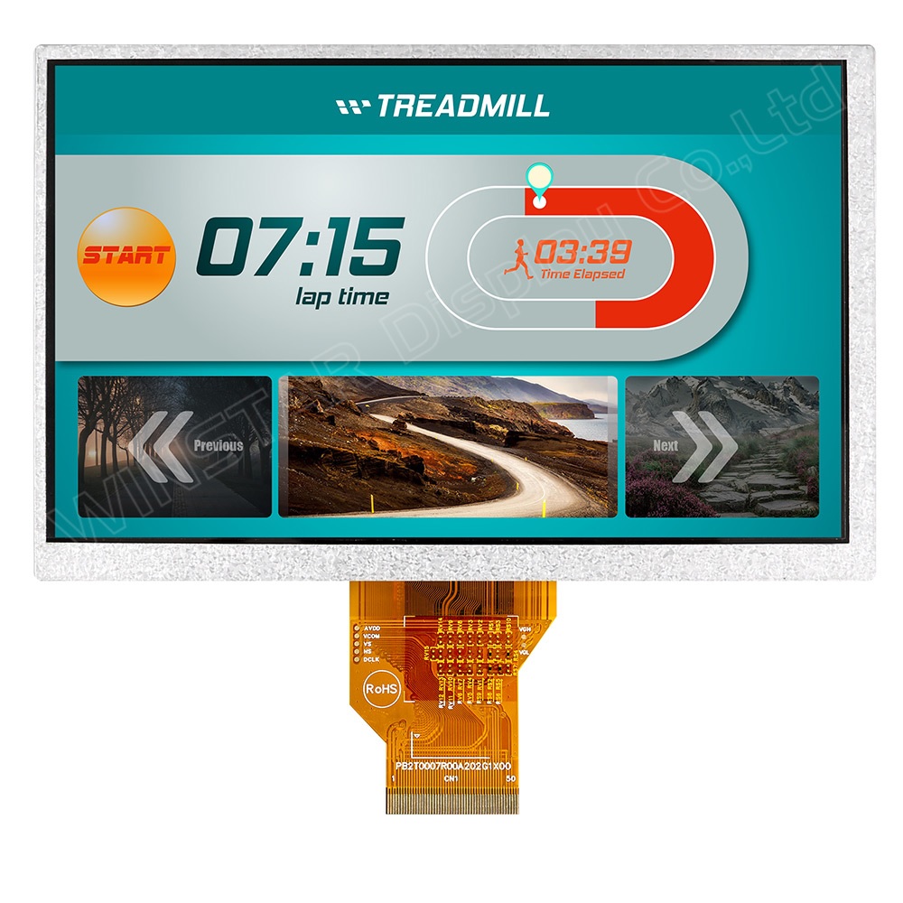 WF70A2SIAGDNN0# - TFT 7.0", 800 x 480, LED подсветка, интерфейс RGB, встроенный контр. ST-5623D+ST5091D, яркость 900 cd/m2, 12 o'clock. -20...+70°C
