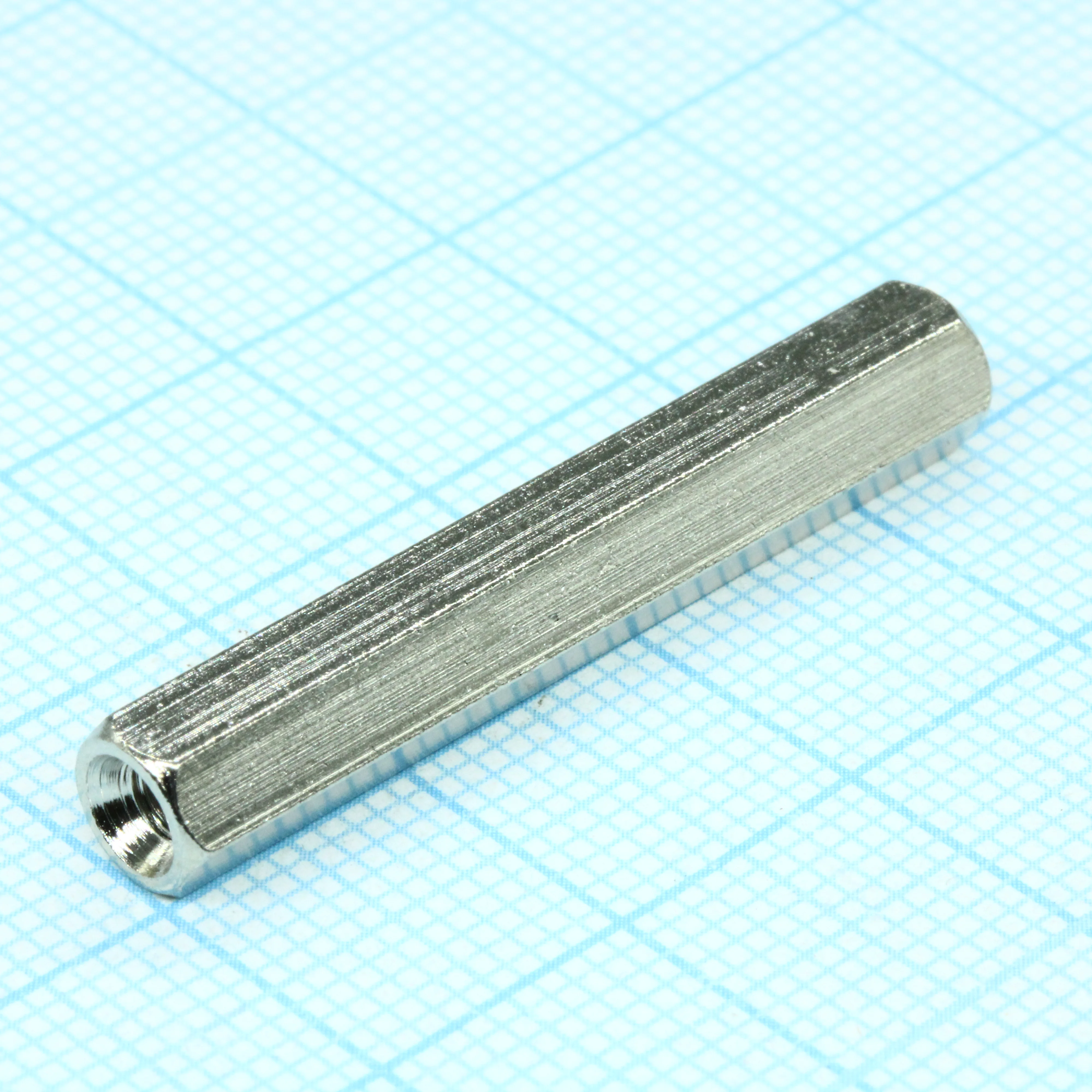 H-L3500-0600-5-03-2N - Стойка латунная никелированная для печатной платы, шестигранная, М3, 35мм, отверстие-отверстие