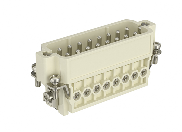 Вилочная контактная вставка HA-016-M - Вилочная контактная вставка, винтовая фиксация, 16 полюсов + PE, типоразмер 16A, 250V, 16A, сечение обслуживаемых проводников 0,75-2,5 мм кв,, тип покрытия контактов: серебро