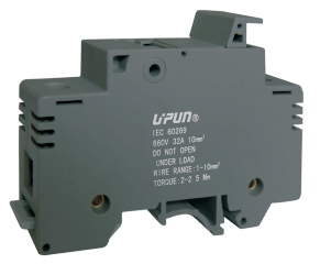 Барьерная клемма UTD-32RD - Предохранительная барьерная клемма, 10X38, тип фиксации провода: винтовой, номинальное сечение: 10 мм кв., до 32A, 1000V, ширина: 17,5 мм, цвет: черный, тип монтажа: DIN 35