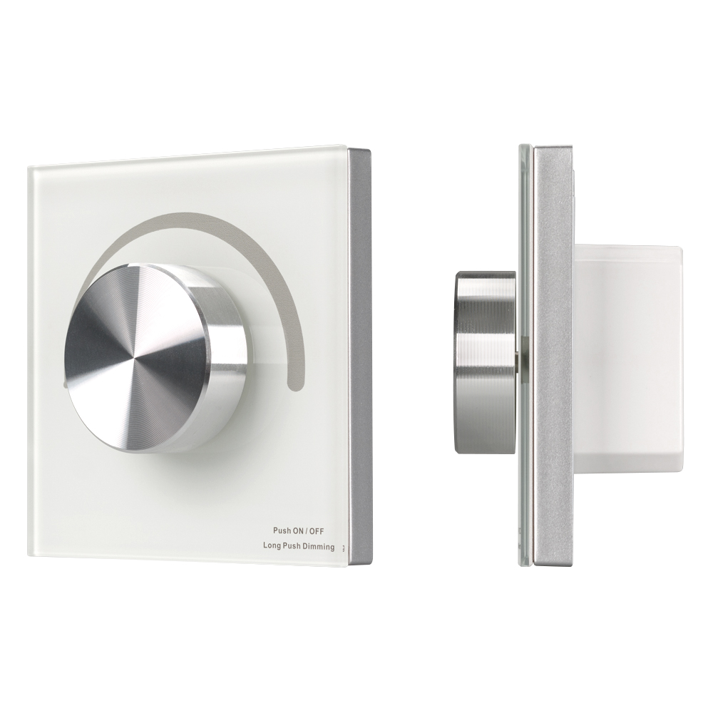 Панель Rotary SMART-P3-DIM (12-24V, 2.4G) 023030 - Встраиваемая роторная стеклянная панель 2.4 ГГц, цвет белый. Для управления одноцветными источниками света (ШИМ). Управление яркостью с помощью роторного регулятора. Работает в режиме master/slave и может