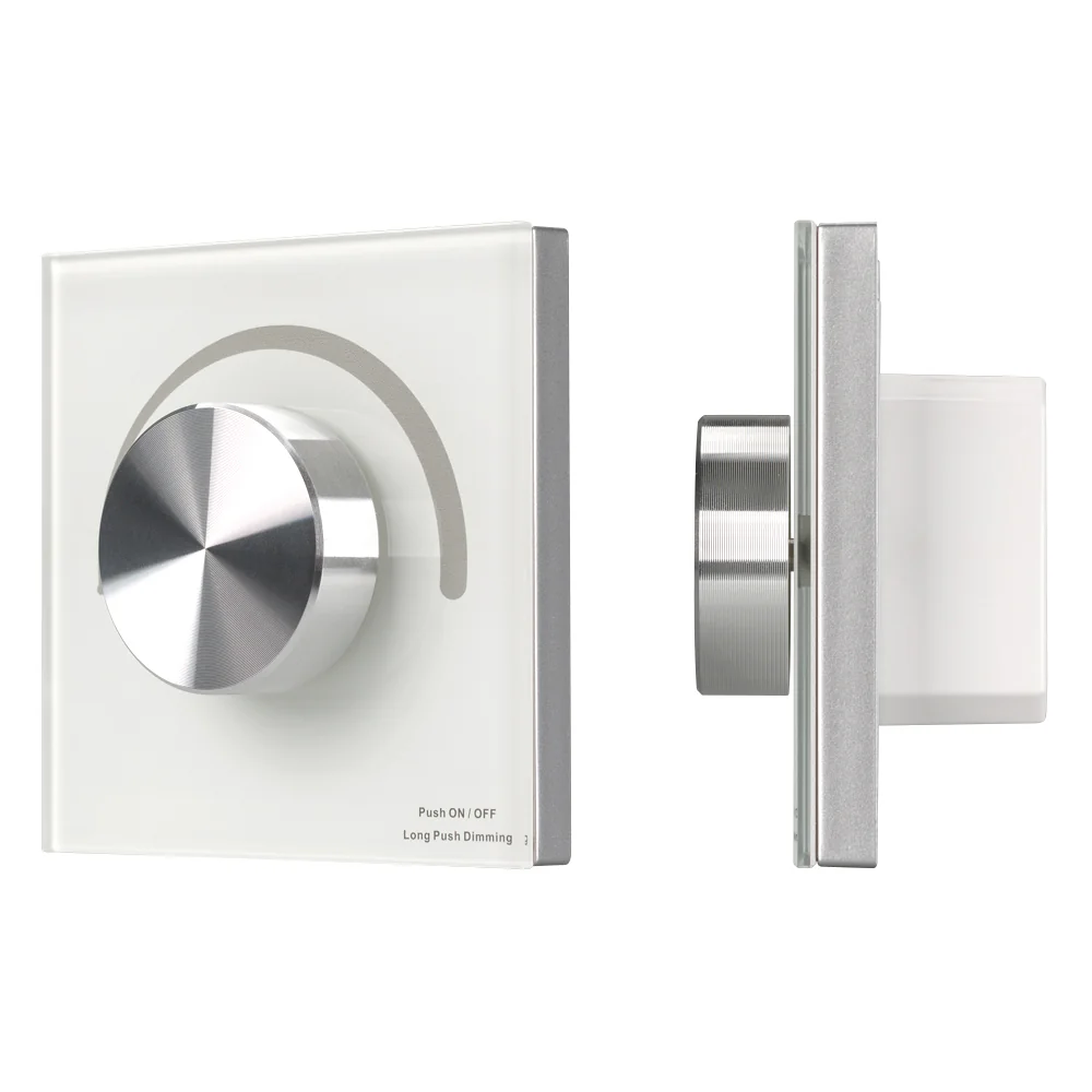 Панель Rotary SMART-P3-DIM (12-24V, 2.4G) 023030 - Встраиваемая роторная стеклянная панель 2.4 ГГц, цвет белый. Для управления одноцветными источниками света (ШИМ). Управление яркостью с помощью роторного регулятора. Работает в режиме master/slave и может
