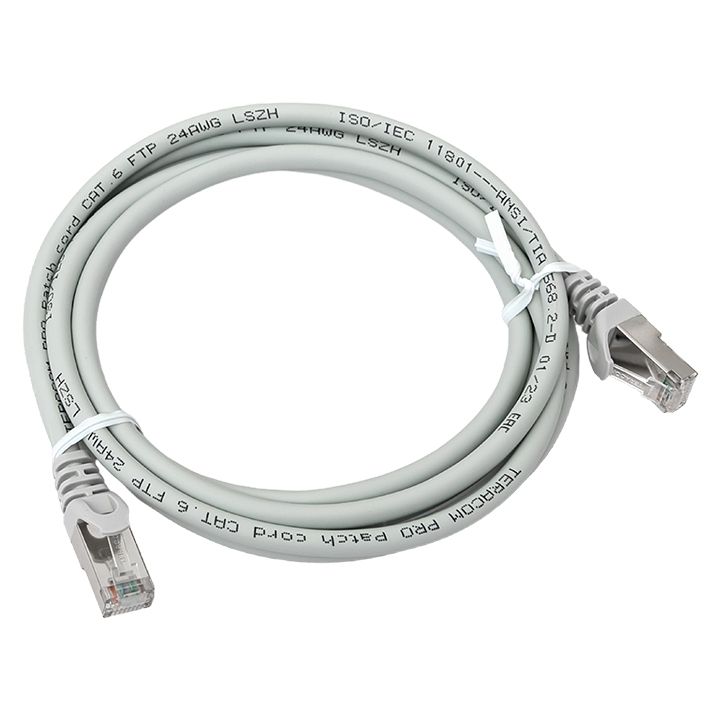Патч-корд TERACOM PRO Cat.6 экранированный FTP оболочка LSZH серый (2,0м) TRP-6FTP-LSH-2M-GY