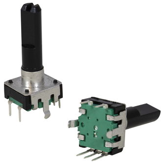 EC12S 24/24 24MM PUSHPIN - Энкодер EC12 24 щелчка, 24 импульса, пластмассовый вал с лыской 20мм, с кнопкой, горизонтальные выводы