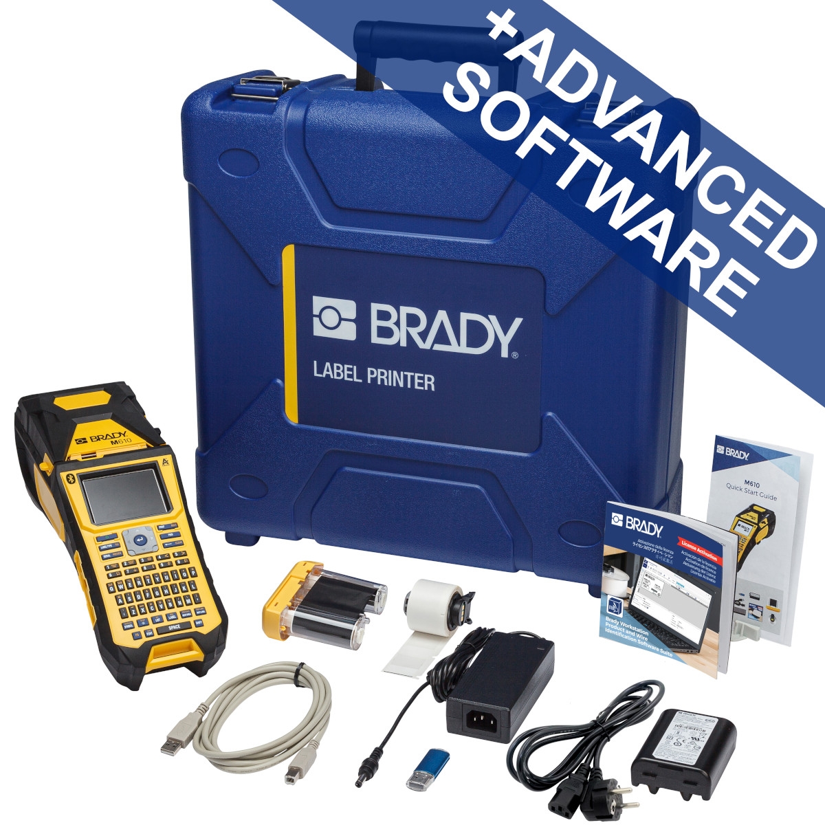 brd317803 - Принтер BRADY M610-QY-EU-BT-BWS (Eng) c bluetooth и ПО BWS ADVANCED, английская клавиатура. В компл.: жесткий кейс, USB кабель, литий-ионный аккумулятор, шнур питания, этикетки M6-11-427, черн. риббон M61-R4310, быстрый старт, СD с информацией