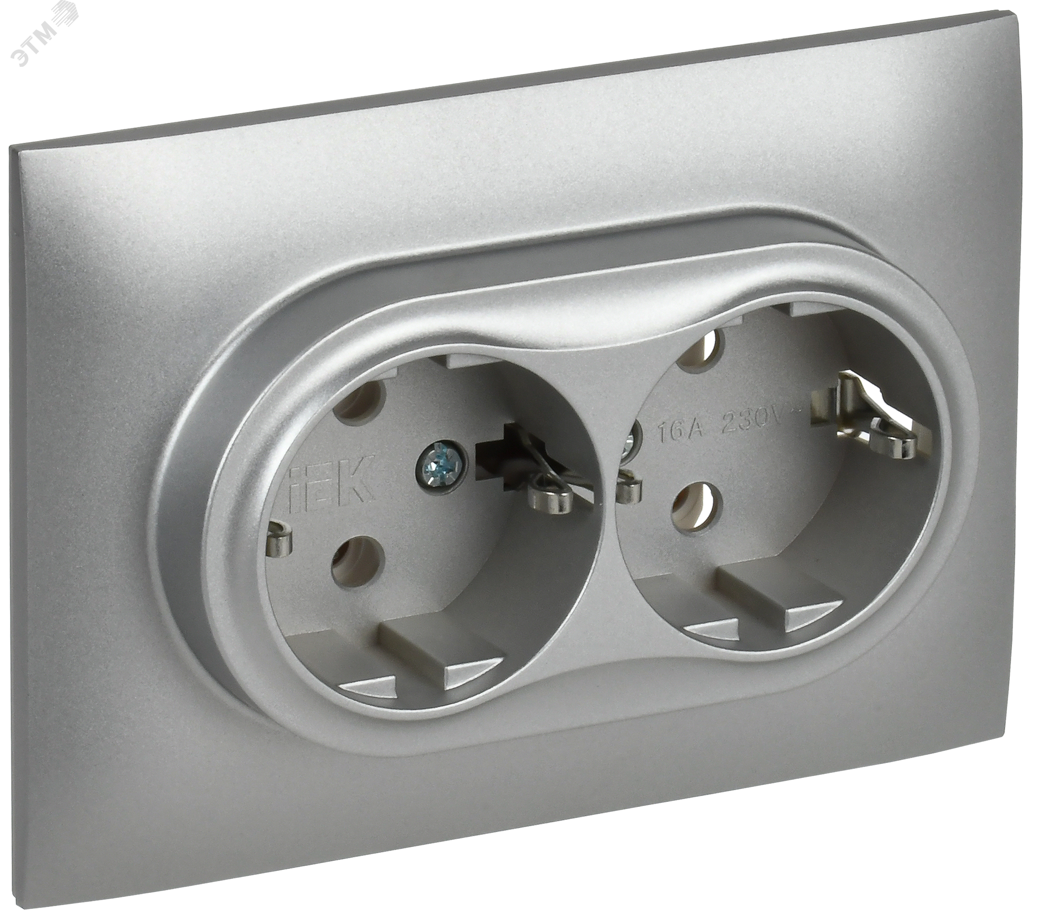 SKANDY Розетка 2-местная с заземлением без защитных шторок 16А в сборе SK-R08S серебряный IEK SK-R21-16-K23-F