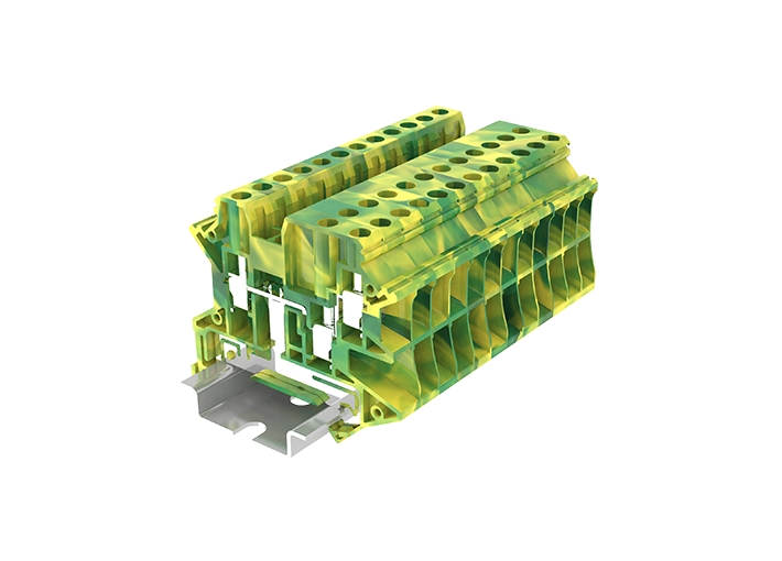 Заземляющая клемма TU4-3-PE - Заземляющая клемма, 3 точки подключения, тип фиксации провода: винтовой, номинальное сечение: 4 мм кв., 32A, 1000V, ширина: 6,2 мм, цвет: желто-зеленый, тип монтажа: DIN 35