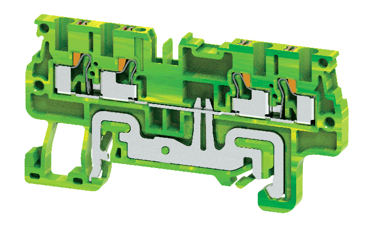 Заземляющая клемма CPG1.5/4 - Заземляющая клемма, 4 точки подключения, тип фиксации провода: push-in, номинальное сечение: 1,5 мм кв., ширина: 3,5 мм, цвет: желто-зеленый, тип монтажа: DIN 35