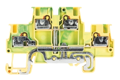 Клемма  WTP 1,5 E PE - Заземляющая этажная клемма, тип фиксации провода: push-in, номинальное сечение: 1,5 мм кв., 500V, ширина: 3,5 мм, цвет: желто-зеленый, тип монтажа: DIN 35