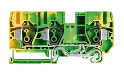 Клемма заземл. WKFN 10 D1/2/SL/35 - Заземляющая клемма, 3 точки подключения, тип фиксации провода: пружинный, номинальное сечение: 10 мм кв., 57A, 800V, ширина: 10 мм, цвет: желто-зеленый, тип монтажа: DIN 35