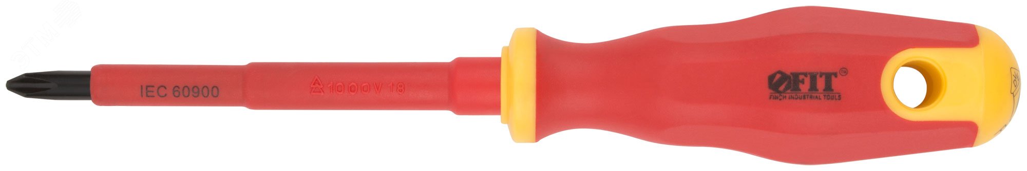 Отвертка изолированная 1000 В, CrV сталь, прорезиненная ручка 6.5х100 мм РН2 55894