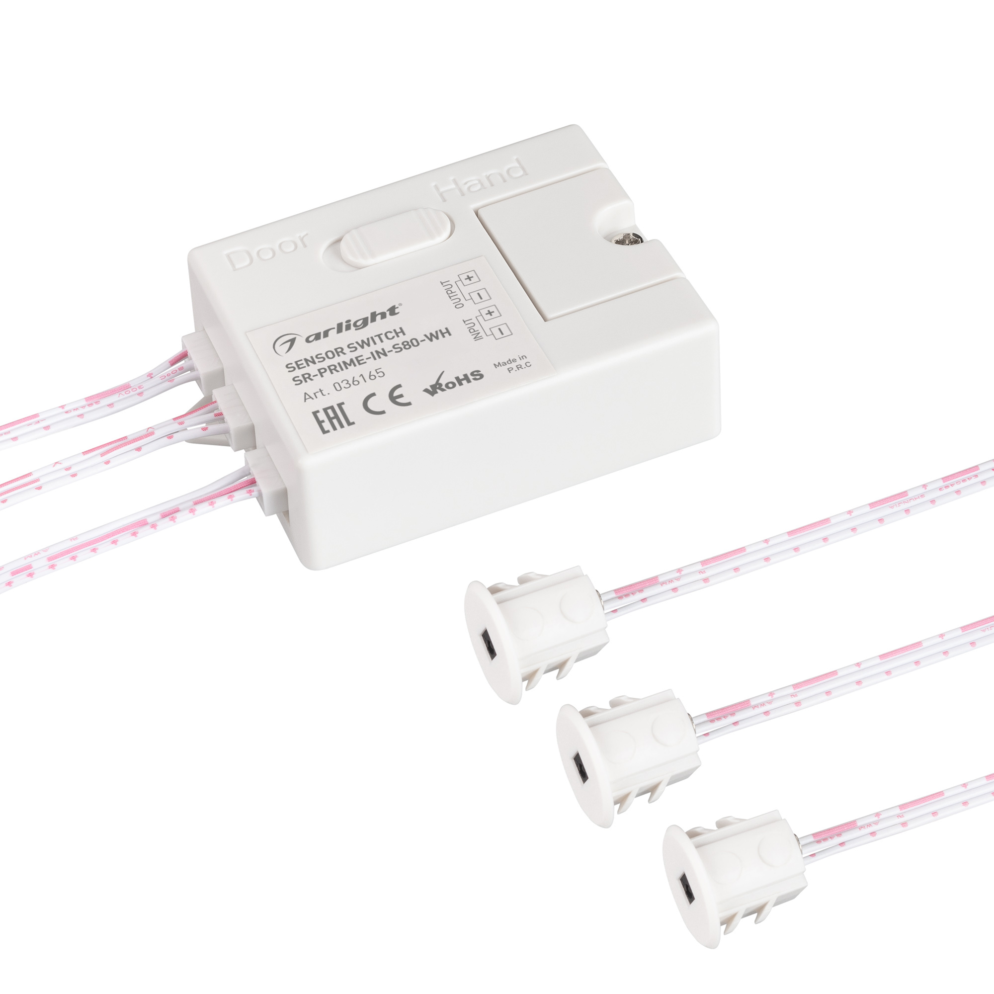 ИК-датчик SR-PRIME-IN-S80-WH (12-24V, 96-192W, DOOR/HAND) 036165 - Выключатель для светодиодной ленты 12-24 В. Питание/рабочее напряжение DC 12-24 В, максимальный ток 8 A на канал, 1 канал, максимальная мощность 96-192 Вт. Переключение режимов срабатывани